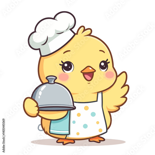 Cute chick chef with cloche cartoon illustration