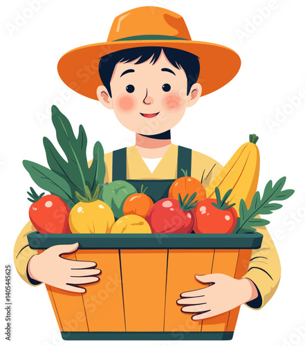Farmer with Fresh Harvest in Basket