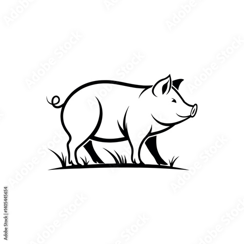 pig silhouette logo vector line art logo design