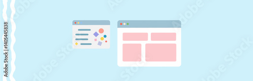Flat Design: Two Browser Windows on Blue Background