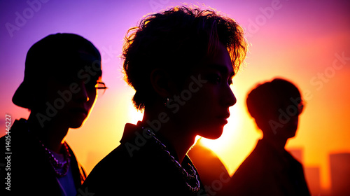 a silhouette photo of posing as K-pop idols