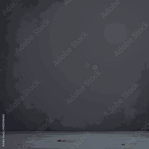 Gloomy, dark alien landscape with two moons and a planet