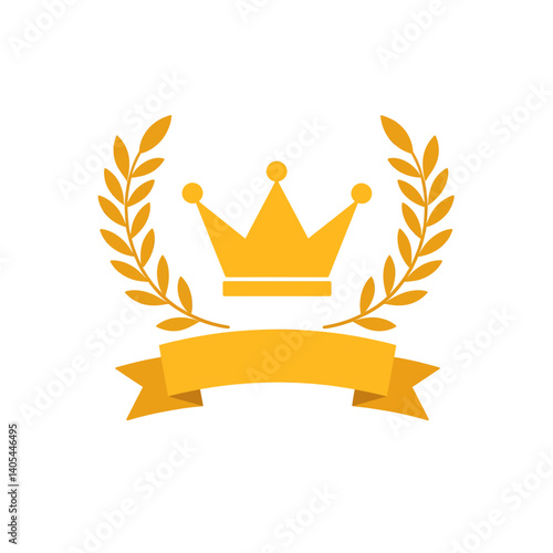 Gold crown, laurel wreath, and ribbon banner icon