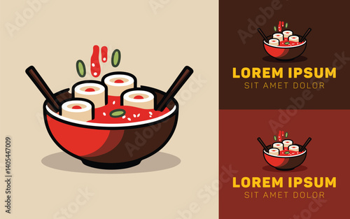 Korean Spicy Tteokbokki Icon Logo with Simple Modern Outline
