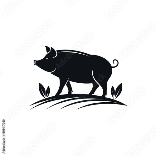 pig silhouette logo vector line art logo design