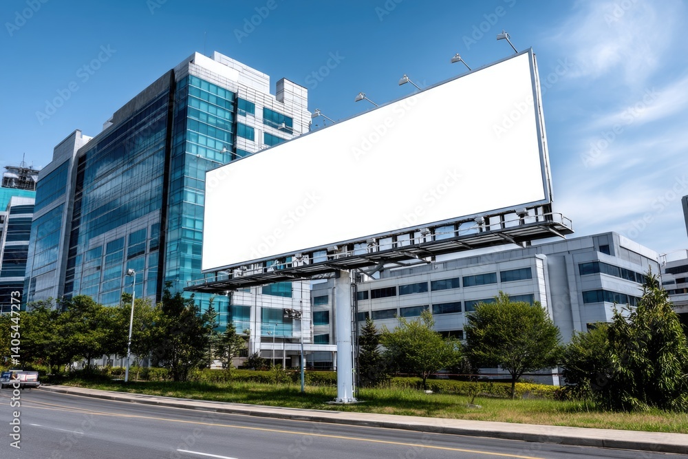 Vacant outdoor advertising billboard displayed on the side of a company building. Vacant outdoor advertising billboard displayed on the side of a company building.