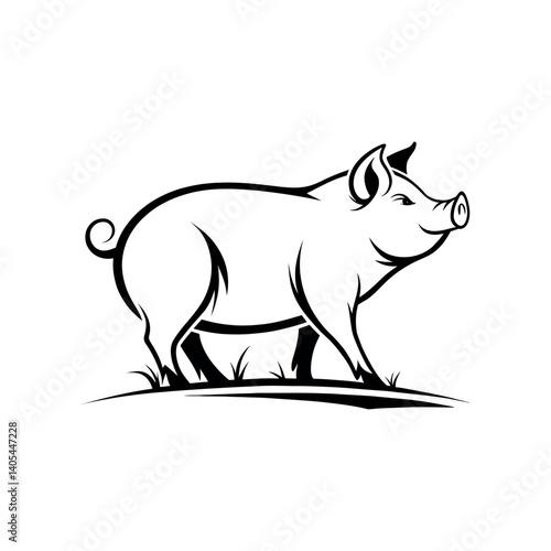 pig silhouette logo vector line art logo design