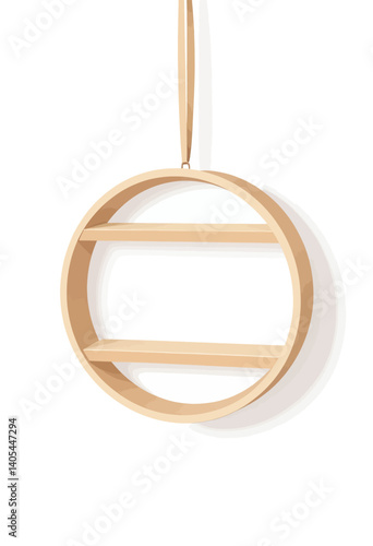 Hanging Round Wooden Shelf with Two Shelves