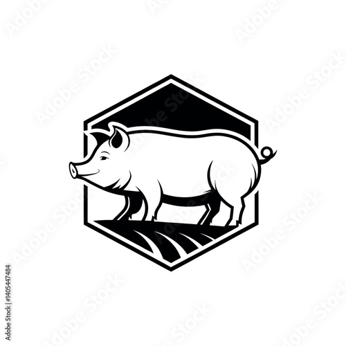 pig silhouette logo vector line art logo design
