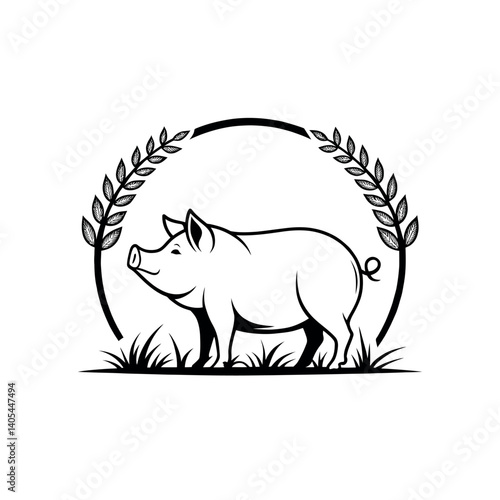 pig silhouette logo vector line art logo design