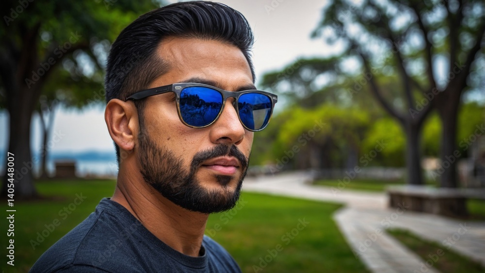 Portrait of a Man Wearing Sunglasses in a Park Portrait of a Man Wearing Sunglasses in a Park