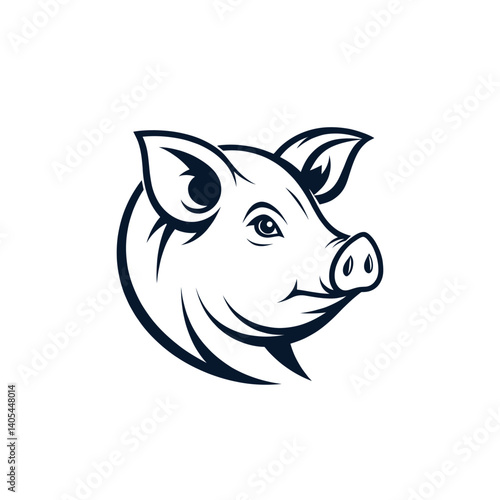 pig silhouette logo vector line art logo design