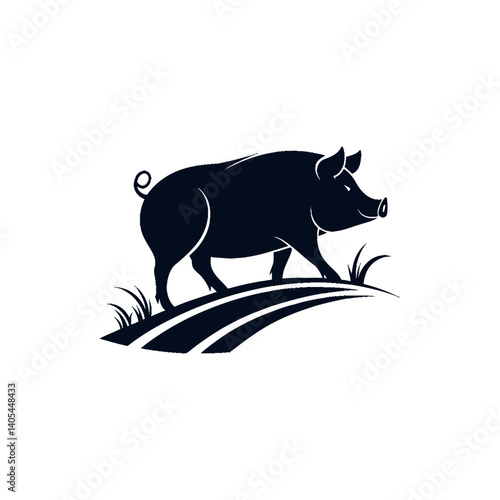pig silhouette logo vector line art logo design