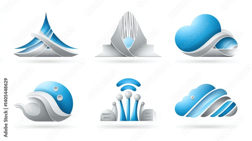 Network icon set concept. Set of six scalable network icons including router server and Wi Fi