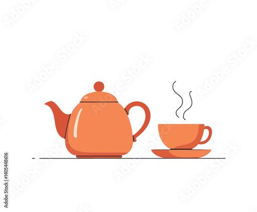Orange teapot and steaming cup illustration