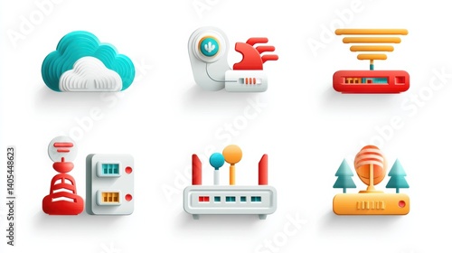 Obraz na płótnie Network icon set concept. Set of six network tools and cloud computing icons w salonie