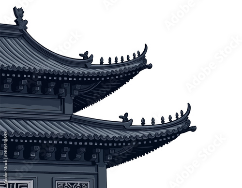 Ornate blue Chinese temple roof detail