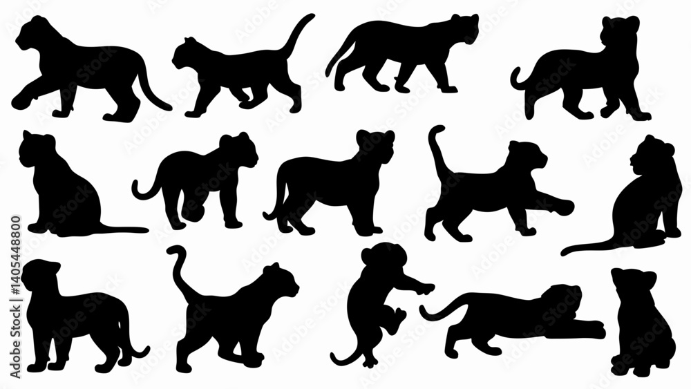 Fototapeta premium set of lion cub silhouette vector on white background