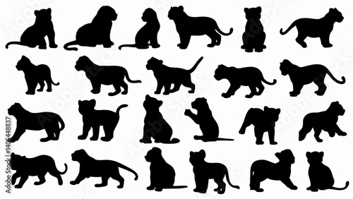 set of lion cub  silhouette vector on white background