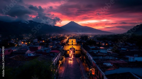 Wallpaper Mural Antigua Guatemala Sunset Volcano  Archway. Torontodigital.ca