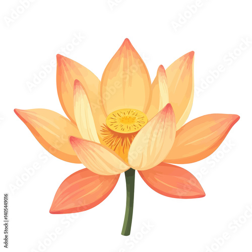 Peach and Yellow Lotus Flower Illustration