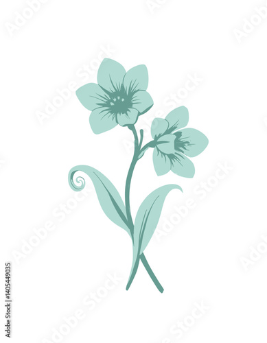 Pastel Bluebell Flowers with Curly Leaf on White