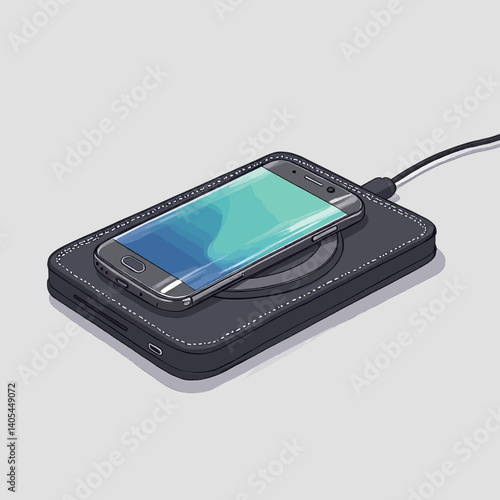 Phone charging wirelessly on a black leather pad