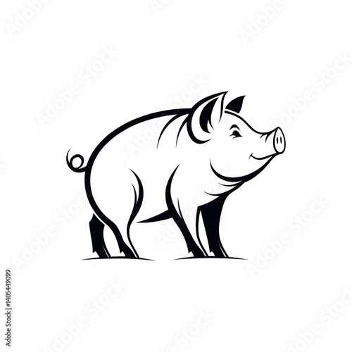 pig silhouette logo vector line art logo design