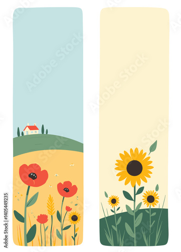 Poppy Field and Sunflower Garden Vertical Banners