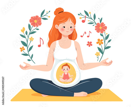 Pregnant Woman Meditating with Baby Illustration