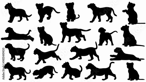 set of lion cub  silhouette vector on white background