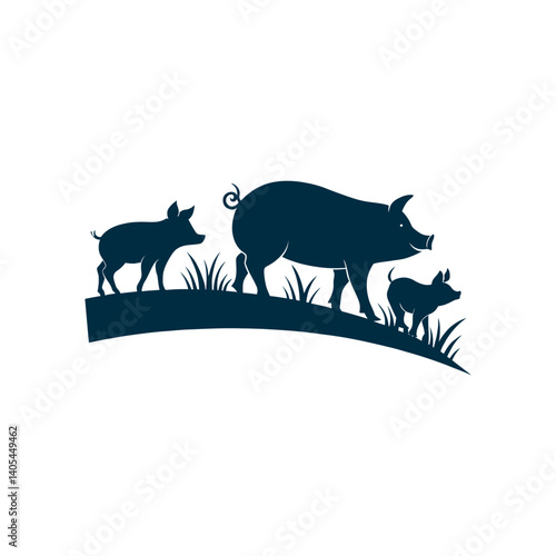 pig silhouette logo vector line art logo design