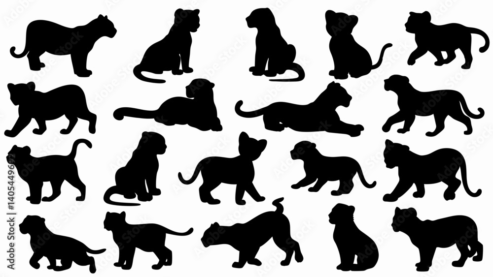 set of lion cub silhouette vector on white background set of lion cub silhouette vector on white background