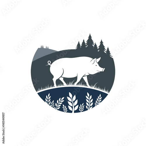 pig silhouette logo vector line art logo design
