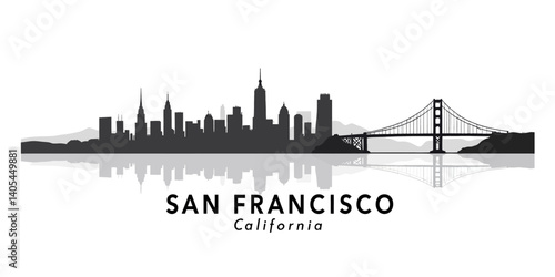 San Francisco Skyline Silhouette with Golden Gate Bridge Reflection