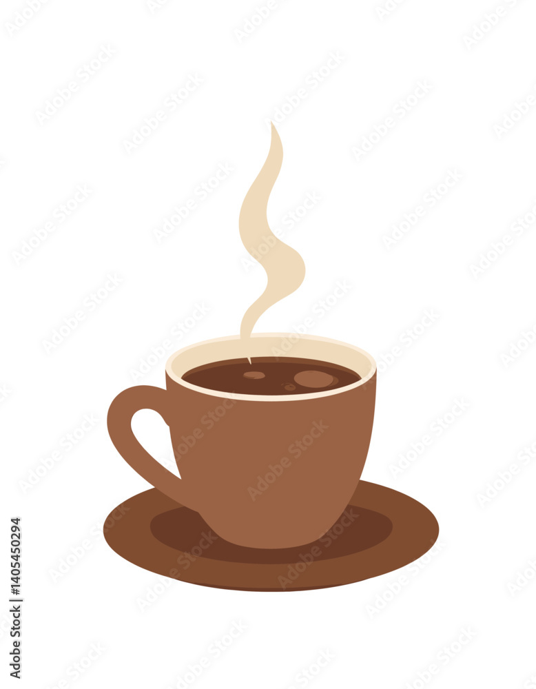 Obraz premium Steaming brown coffee cup and saucer illustration