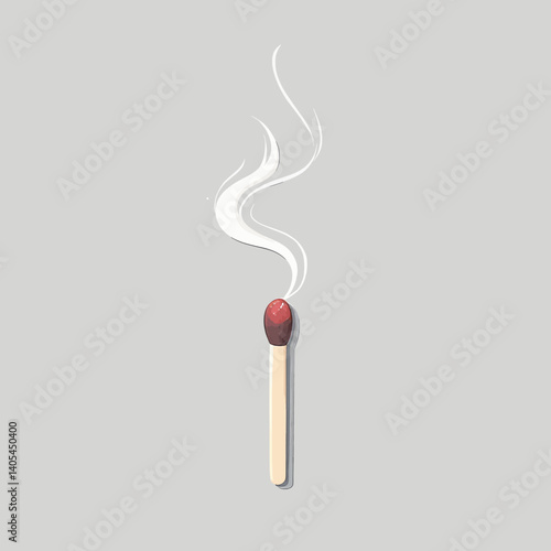 Stylized matchstick with smoke on gray background