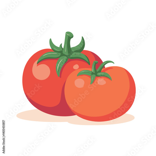 Two Cartoon Red Tomatoes with Green Stems