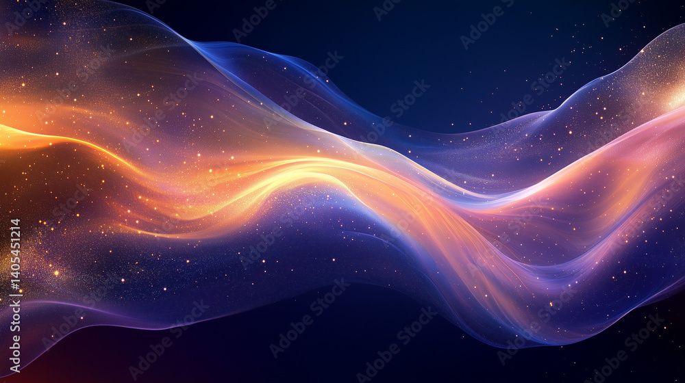Abstract flowing waves of light with sparkling particles background art Abstract flowing waves of light with sparkling particles background art