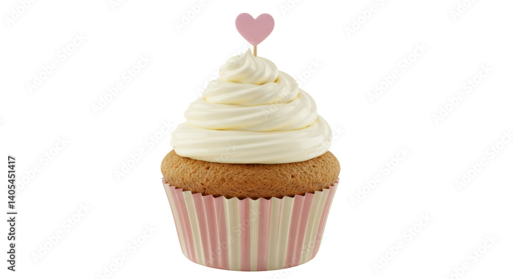 Isolated Cupcake with Cream and Heart Isolated Cupcake with Cream and Heart