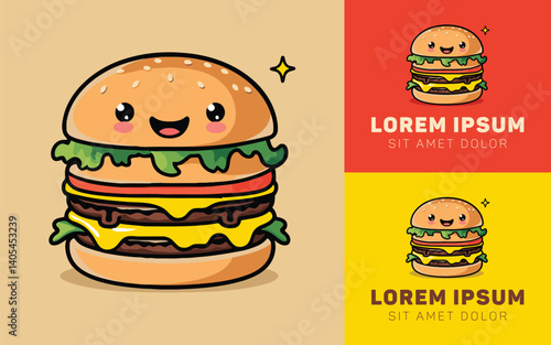 Juicy Burger Icon Logo with Fresh Veggies and Crispy Patties