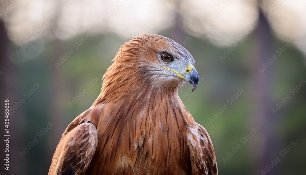 Close-up of a Red Kite with forest background shallow DOF Close-up of a Red Kite with forest background shallow DOF