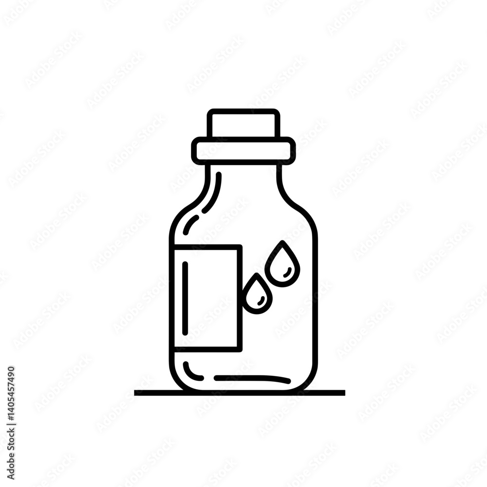 Medical bottle with liquid drops icon in outline style Medical bottle with liquid drops icon in outline style