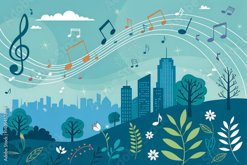 Abstract music background with notes.