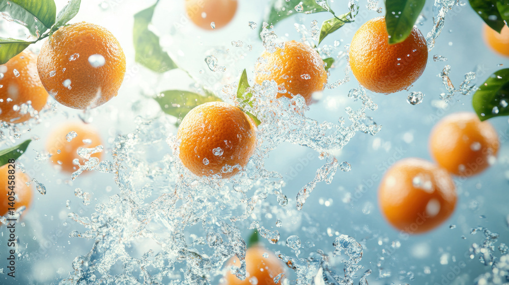 Orange in the water splash on blue background tropical oranges flying , tropical freshness. Orange in the water splash on blue background tropical oranges flying , tropical freshness.