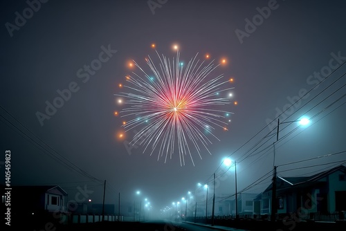 Fireworks lighting up the night sky above Durga Puja celebrations