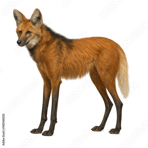 hyper-realistic high-resolution PNG image of a single Lobo-guará, fully visible and isolated on a transparent background. The image must be 2000x2000 pixels and rendered at 100 megapixels. Fo