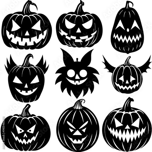 Pumpkin Patch - Set of 9 Halloween-themed Vector Silhouettes on a white background