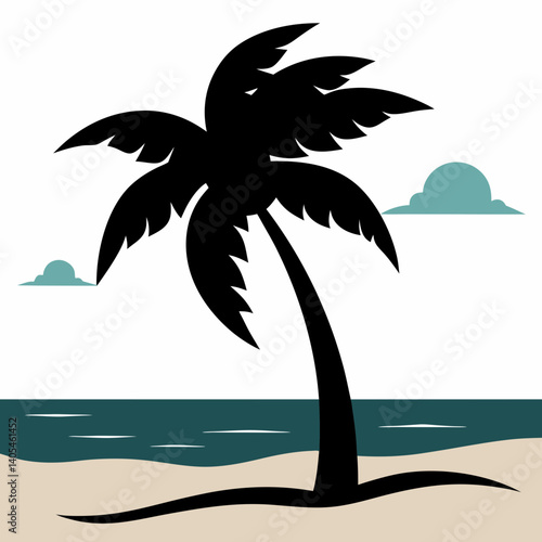 Palm tree silhouette on the beach by the sea for summer vacation