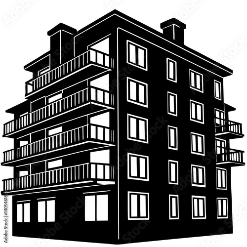 Exterior of apartment building vector black color silhouette
